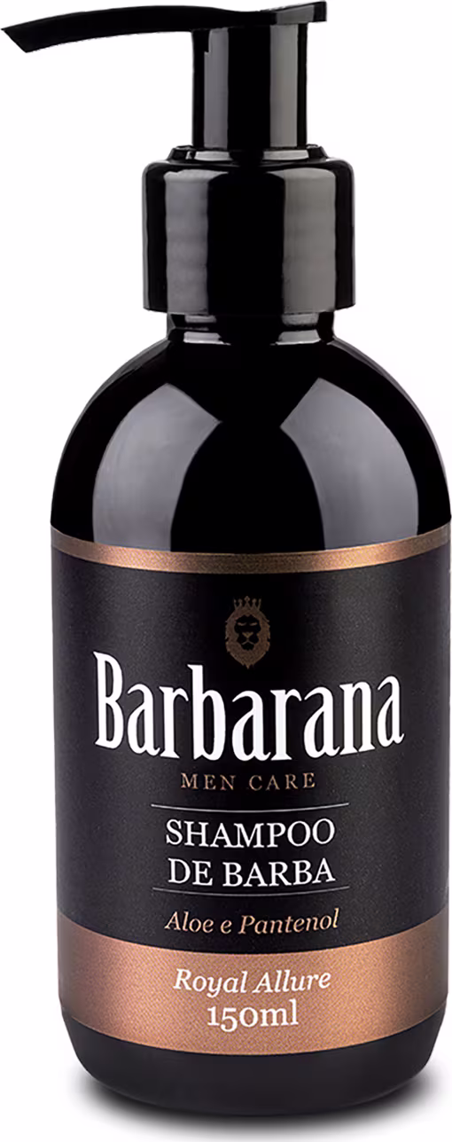 Shampoo para barba da marca Barbarana. A embalagem é um frasco preto contendo 150ml do produto.