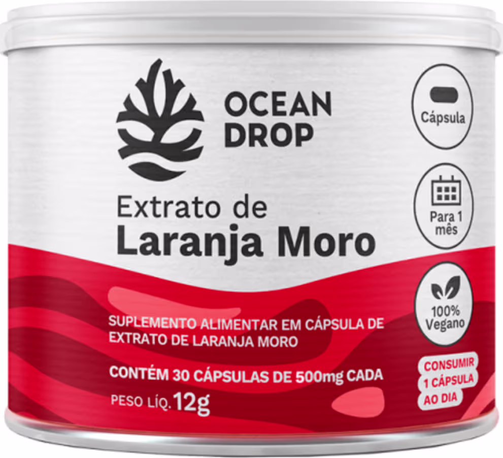 Suplemento Alimentar Ocean Drop Extrato de Laranja Moro, 30 cápsulas.