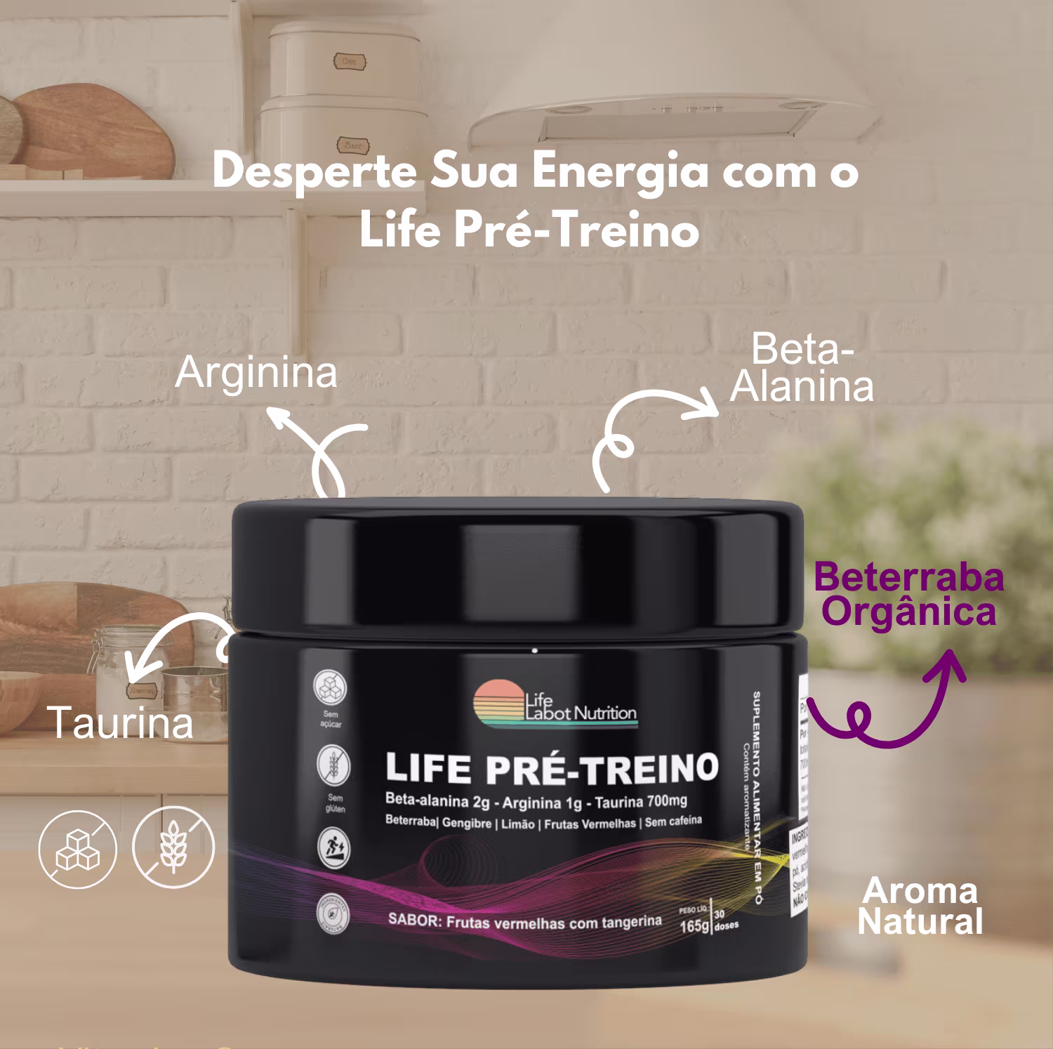 Suplemento Alimentar em Pó Life Labot Nutrition Life Pré-Treino, 165g.