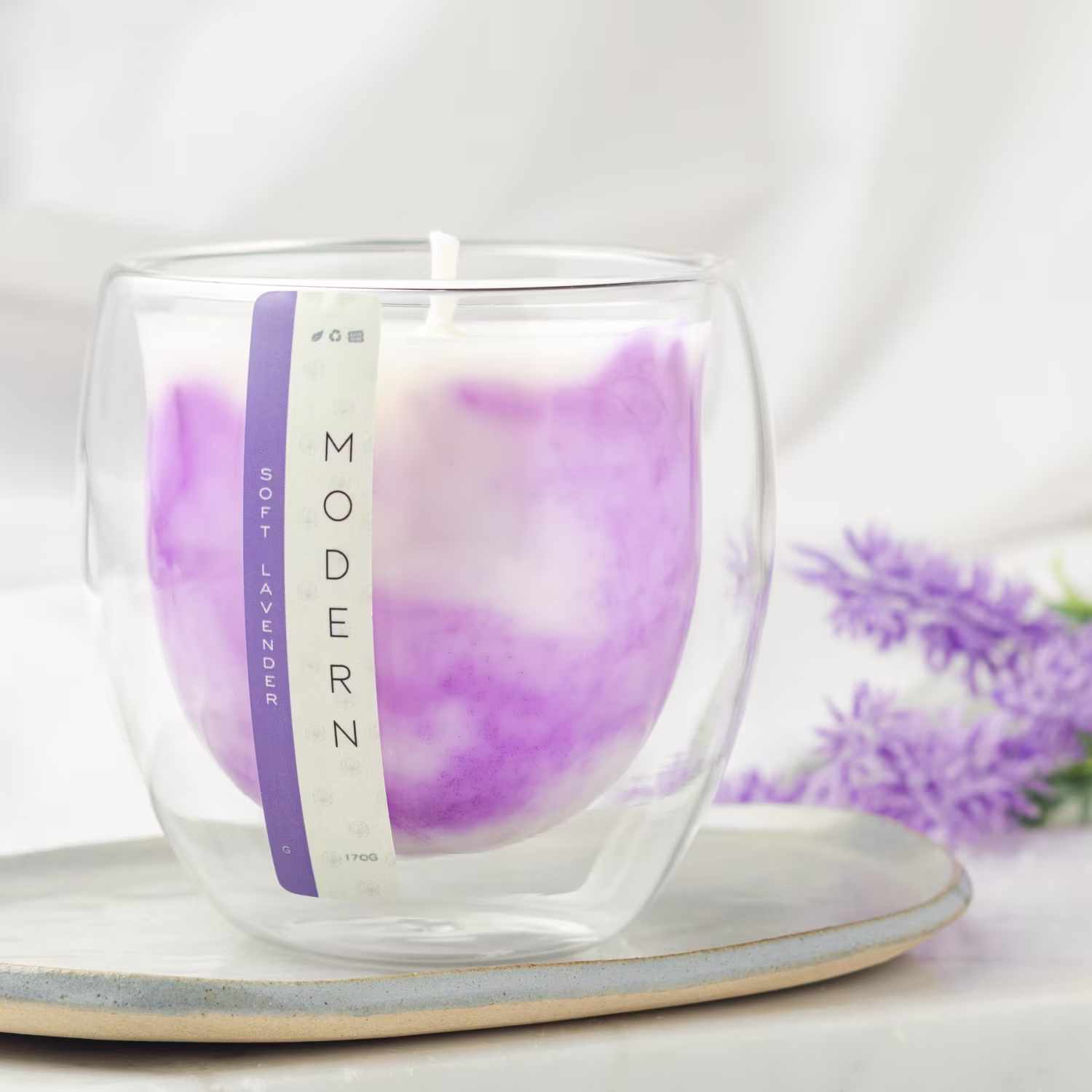 Vela Aromática Velart Modern Soft Lavender Marble, 190g.