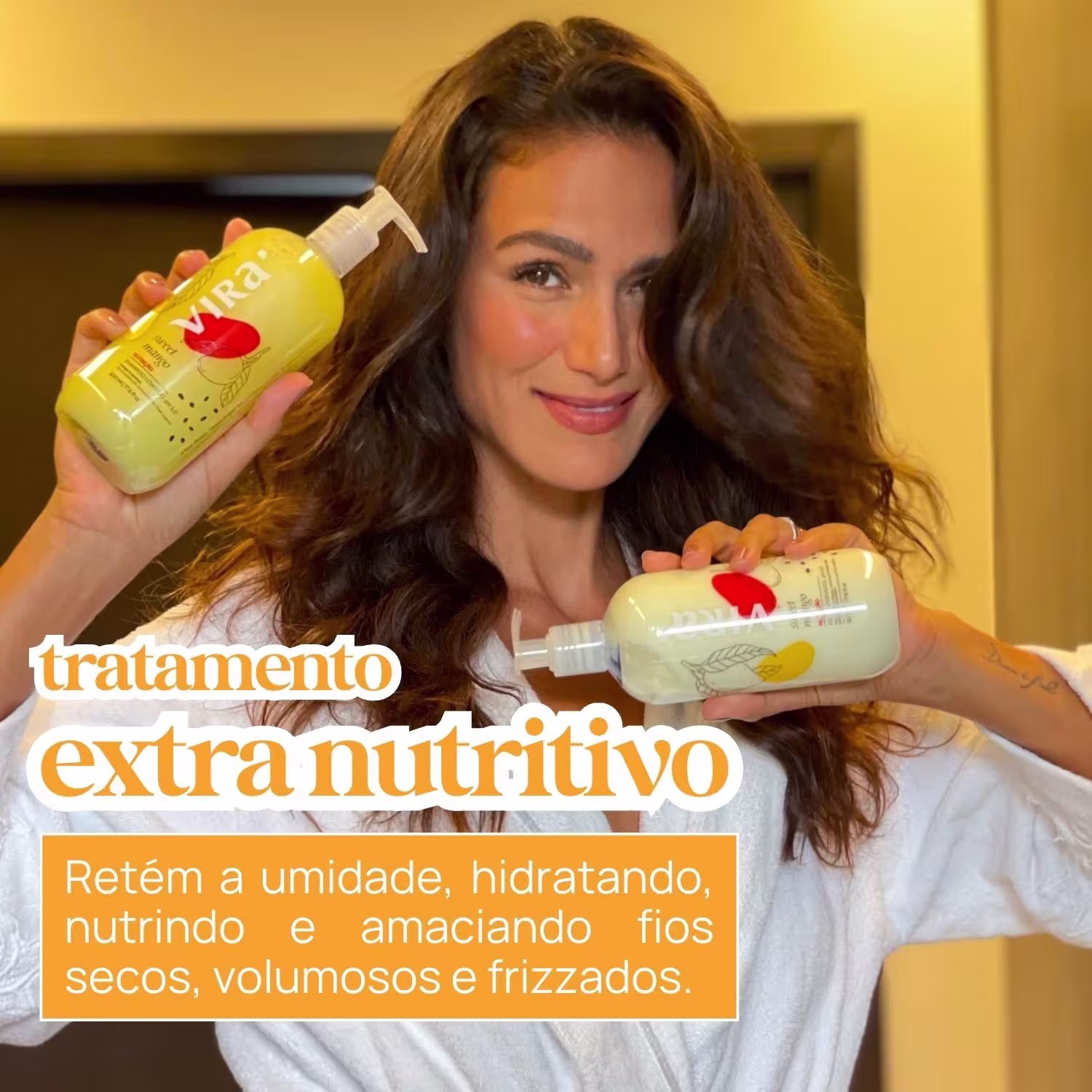 Retém a umidade, hidratando, nutrindo e amacianando fios secos, volumosos e frizados.