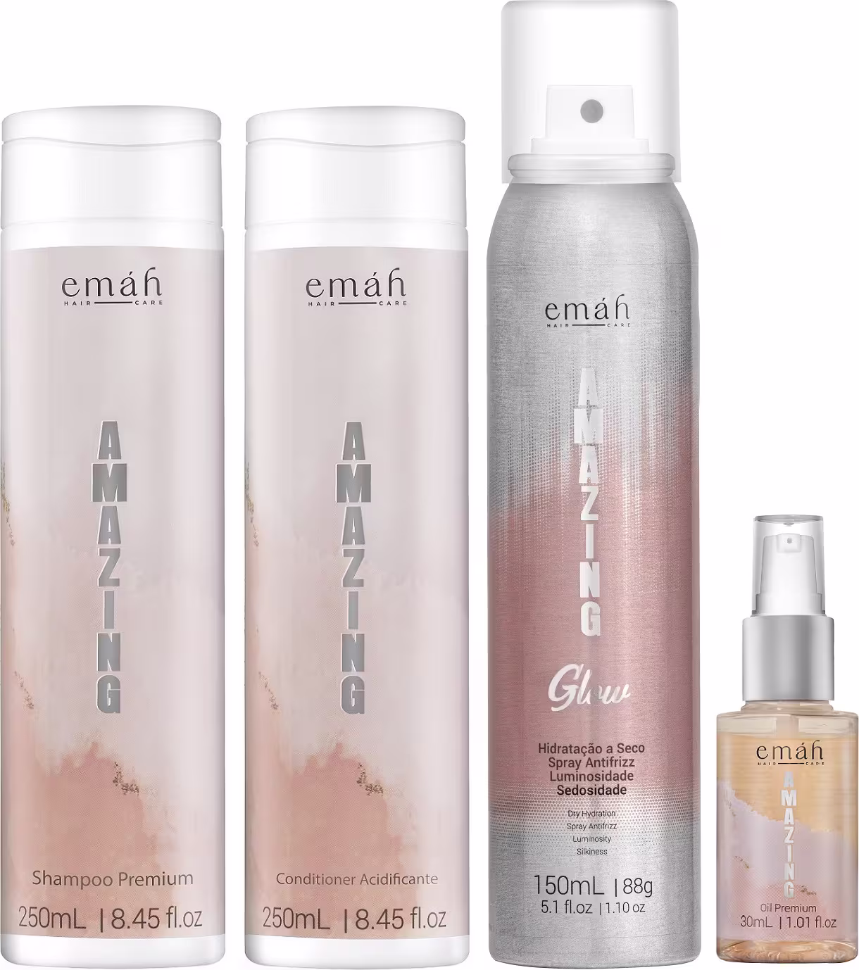 Kit Emáh Hair Care Amazing Quarteto Glow Shine, 4 produtos.