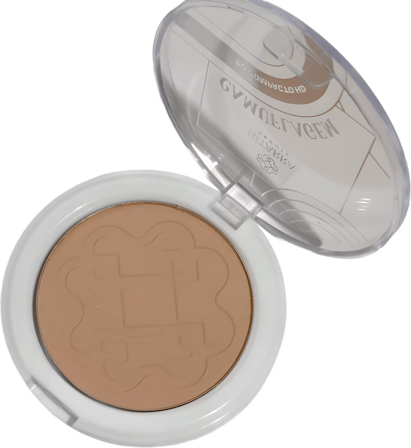 A imagem mostra as cores do pó compacto da Bitarra Beauty: Light, Ivory, Ebony, Soft Beige, Taupe e Medium Deep.