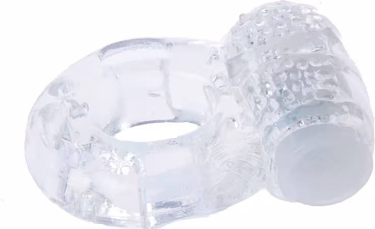 Anel peniano transparente com textura ondulada. Produto da marca Sexy Import, com design ergonômico e material flexível.
