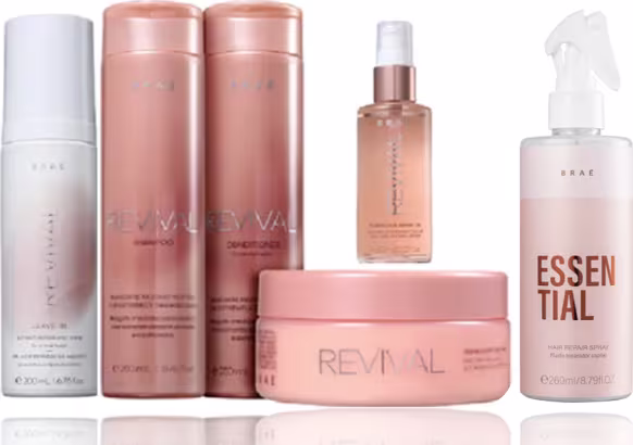 Kit Braé Revival Shampoo+Condicionador 250ml+Mascara+Leave-in 200ml+ShineOil 60ml+Essential 250ml