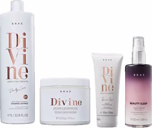 Kit Brae com Divine Shampoo 1L Mascara 500g Leave-in 200g e Beauty Sleep 100ml