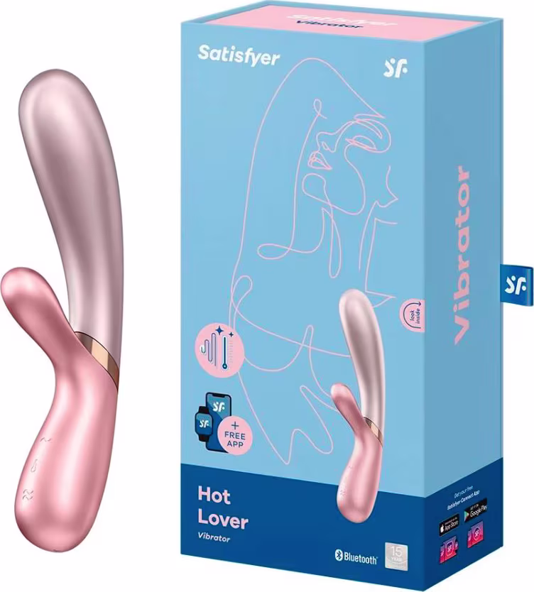 A imagem mostra um vibrador rosa e, ao lado, uma caixa retangular azul.