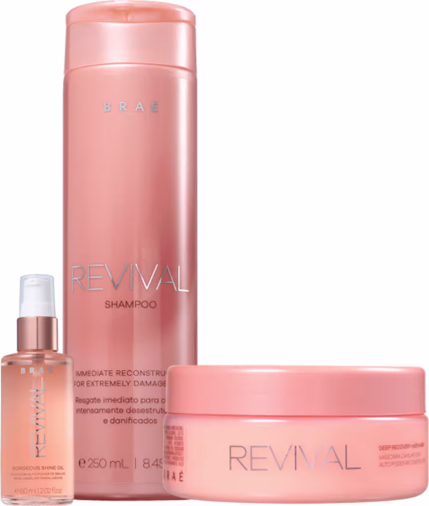 Kit Braé Revival Shine Oil Tripla Ação, 3 produtos.