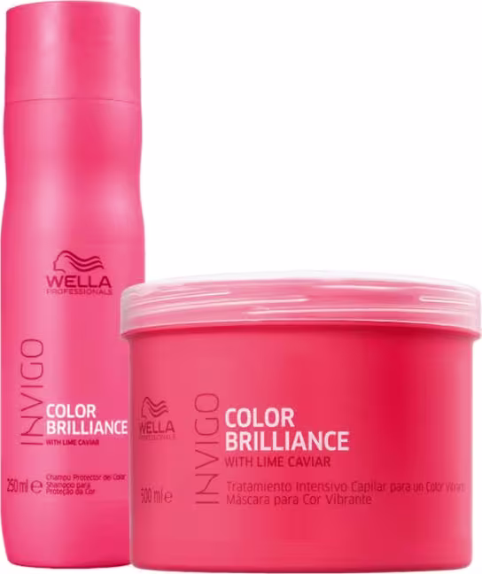 Kit com shampoo e condicionador Invigo Color Brilliance, da marca Wella Professionals.