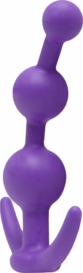 Sex toy. Plug anal com três esferas de diferentes tamanhos no seu comprimento e base em formato de âncora. Suas medidas são 13cm x 3cm.