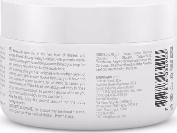 Creme Lubrificante Corporal Íntimo Slide Cosméticos PowerLub, 250g.