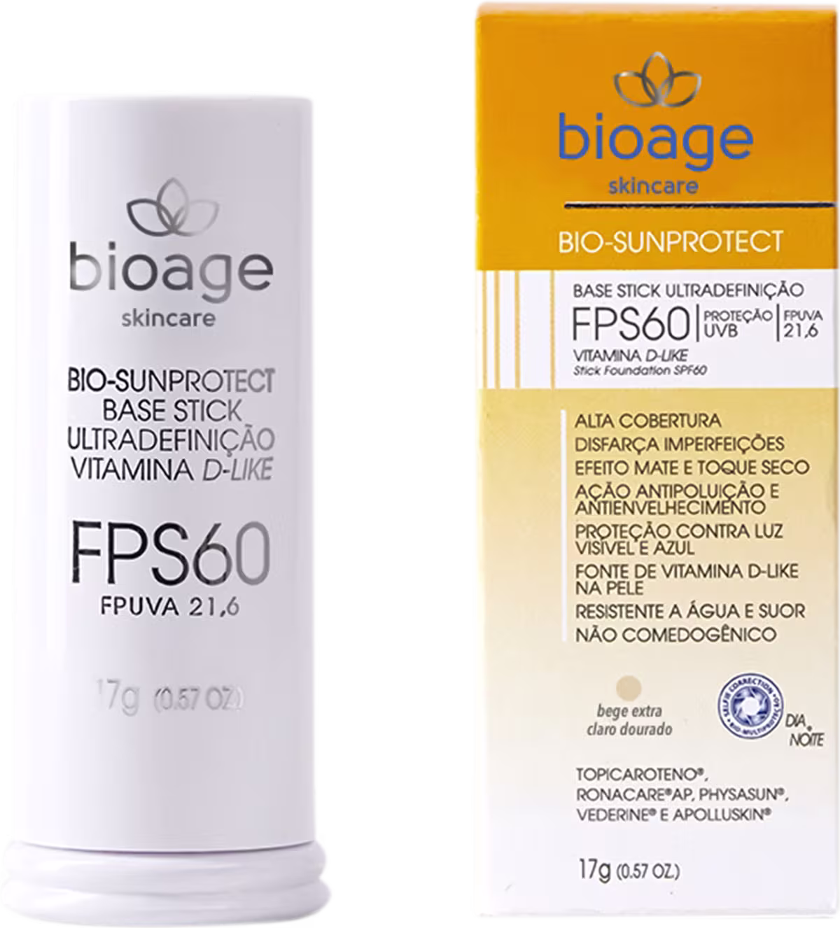 Bioage Bio-Sunprotect Vitamina D FPS 60 Bege Extra Claro Dourado - Base Stick 17g