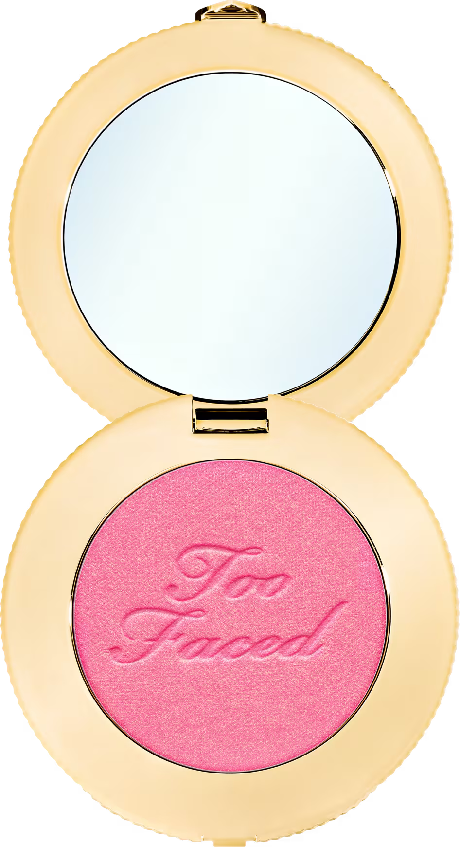 Blush aberto visto de cima, onde é possível identificar que acompanha um espelho.