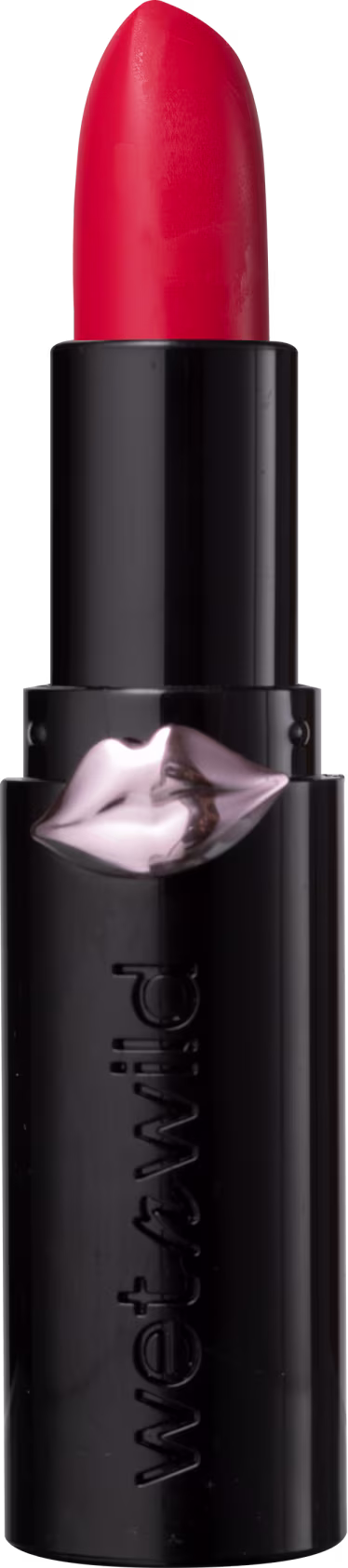 A imagem mostra o batom aberto com sua cor vermelho vibrante.