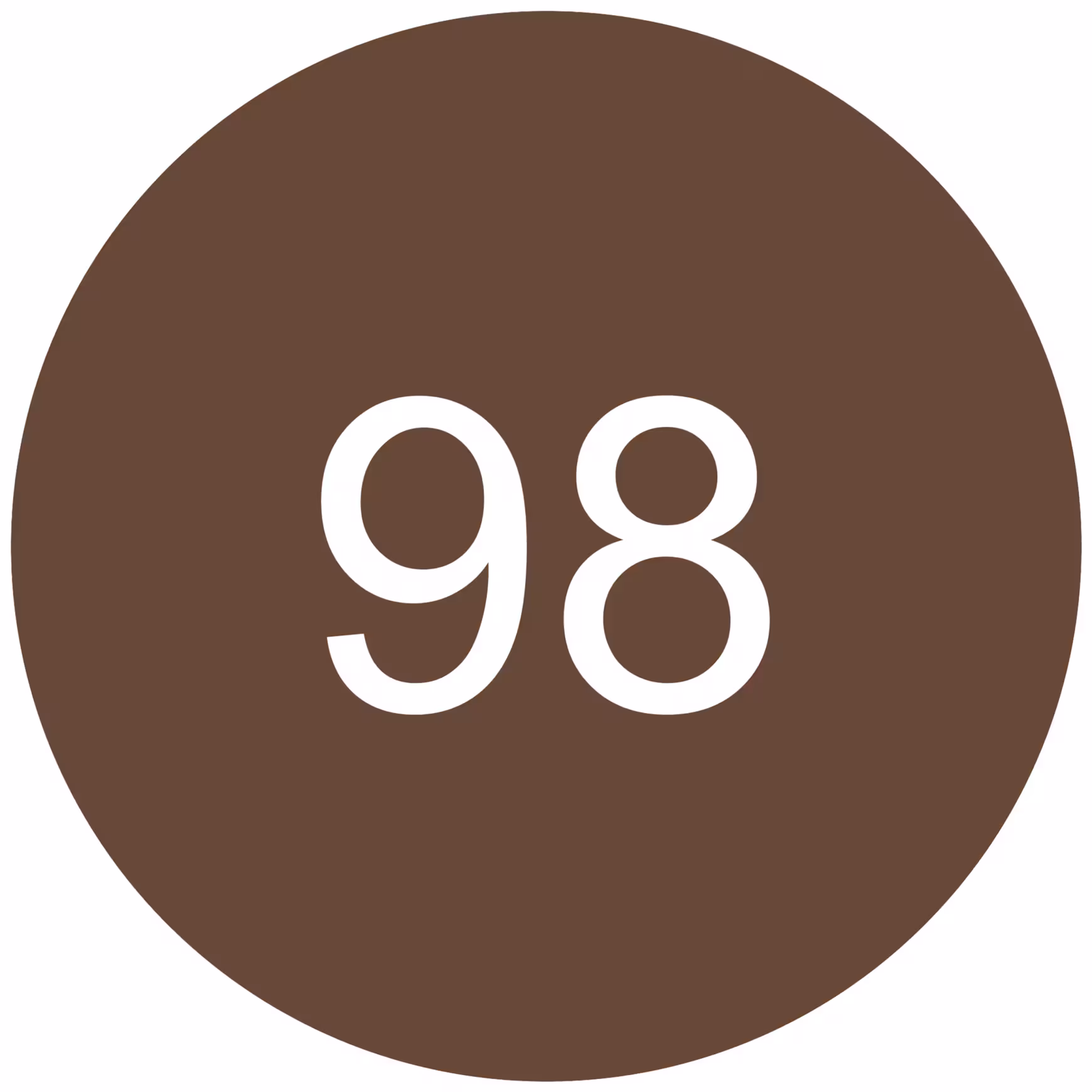 Número 98 em um círculo marrom escuro.