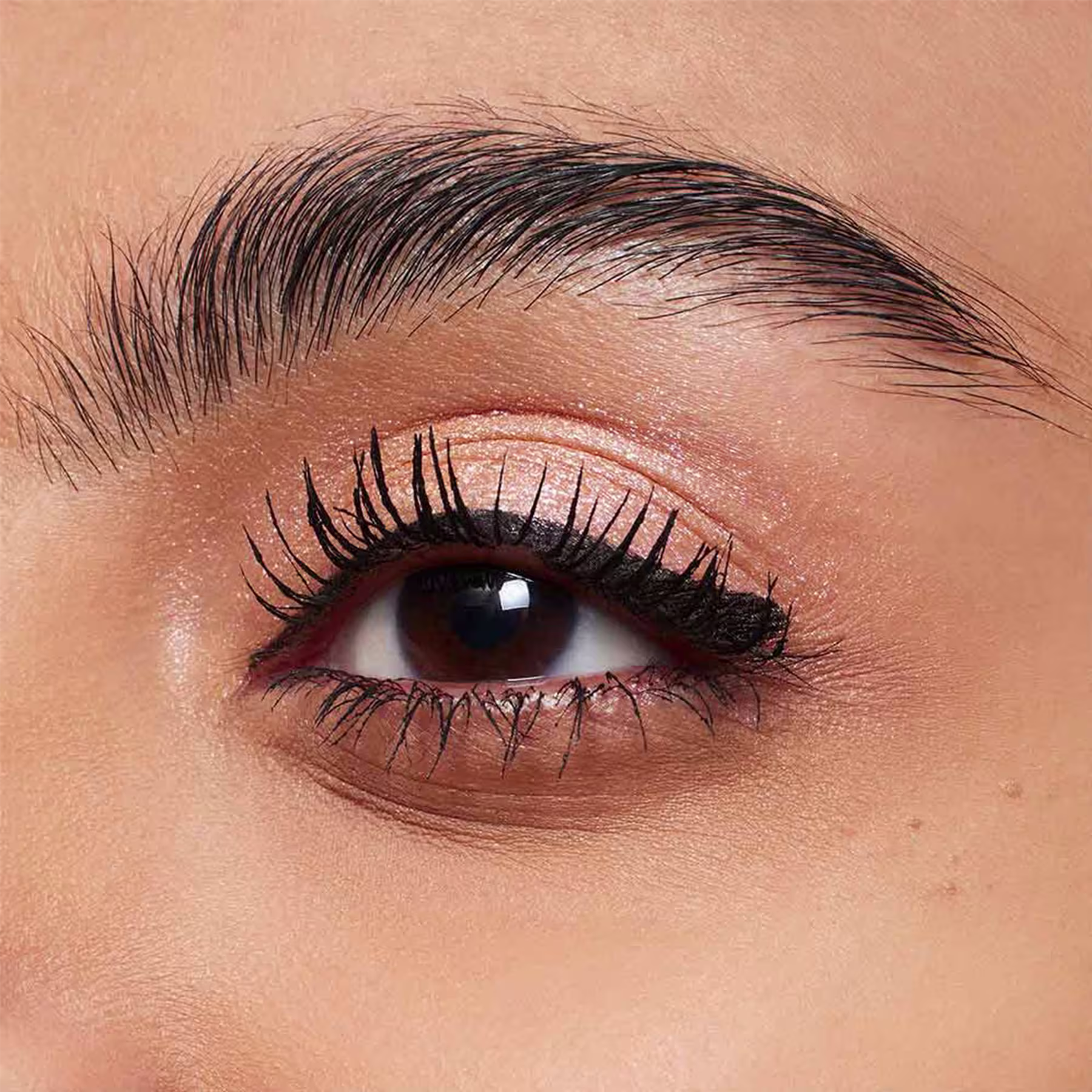 A imagem mostra uma modelo maquiada com os produtos do kit.