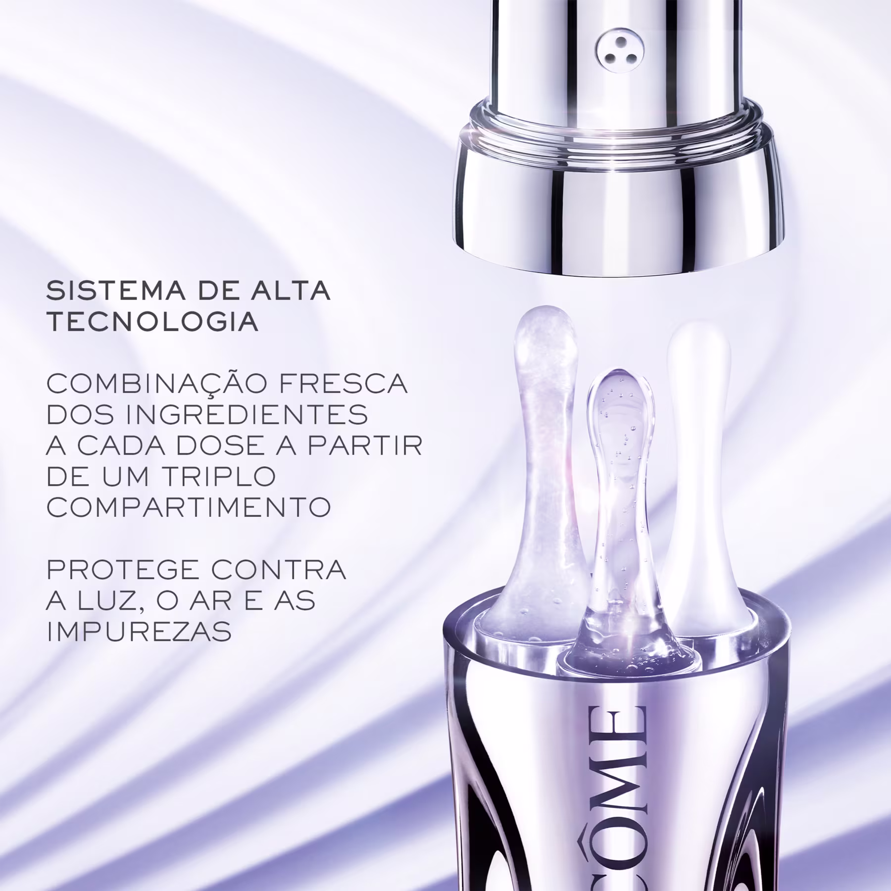 O texto na imagem descreve as características deste sistema, como a combinação fresca dos ingredientes a cada dose, a proteção contra a luz e impurezas.