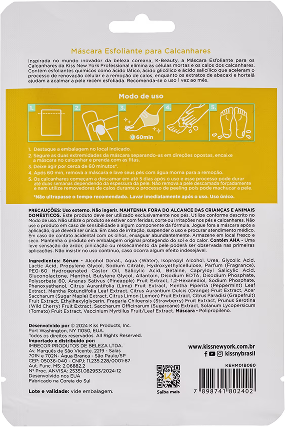 Kiss New York Professional Heel Peeling Mask - Máscara Esfoliante para Calcanhares (1 Par)