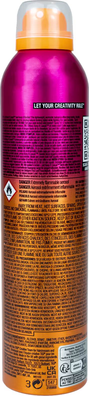 Verso da embalagem do Spray Fixador TIGI Bed Head Keep It Casual