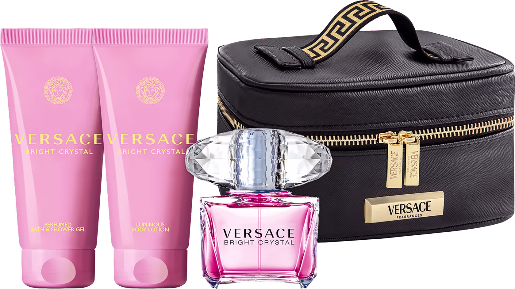 VERSACE BRIGHT CRYSTAL EAU DE TOILETTE 90ML, SHOWER GEL 100ML, BODY LOTION 100ML E NECESSAIRE