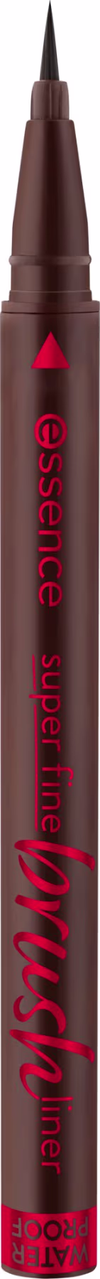 Caneta delineadora líquida da marca Essence, com ponta fina e precisa, em embalagem marrom com detalhes vermelhos e texto "Super fine liner".