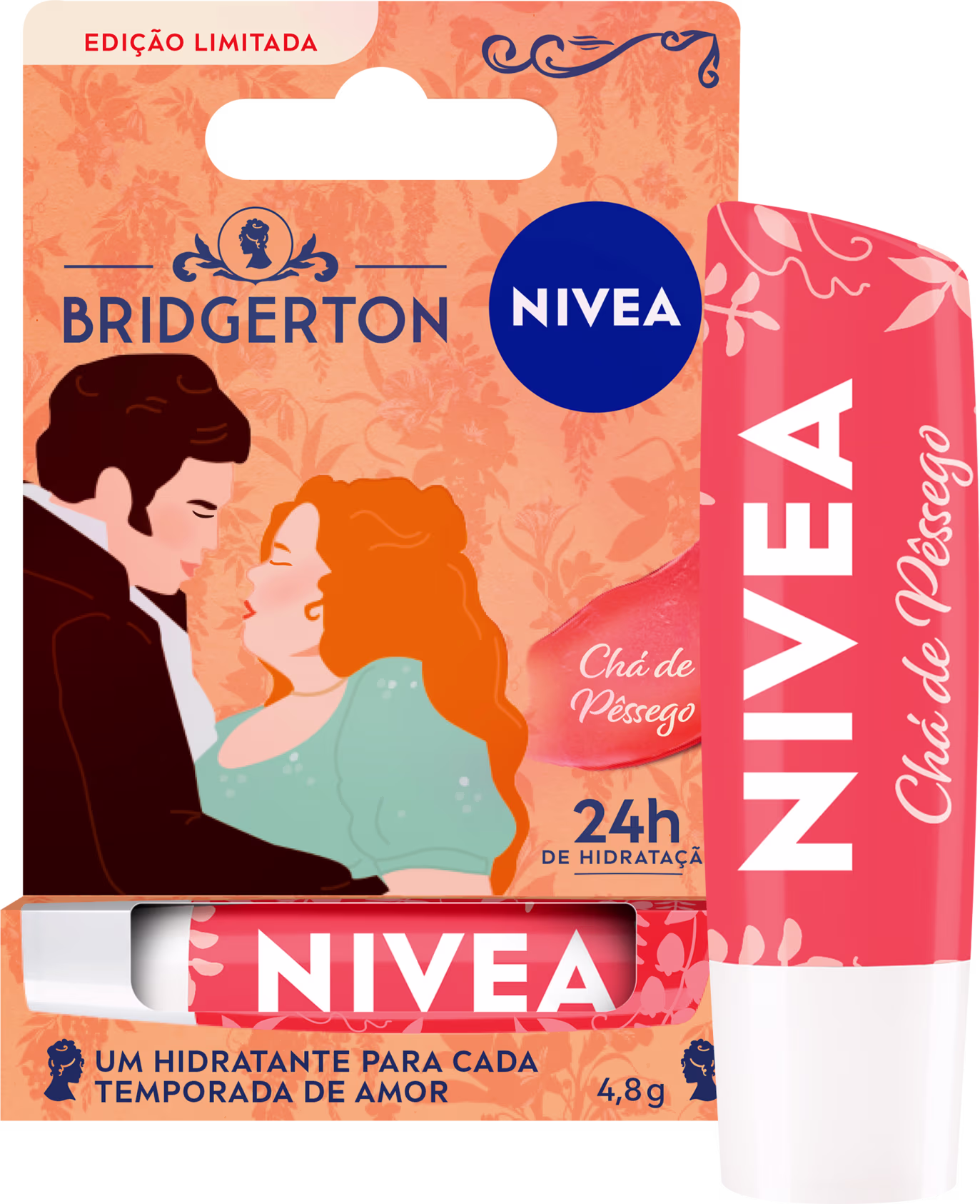 Hidratante Labial NIVEA Bridgerton Chá de Pêssego, 4,8g.