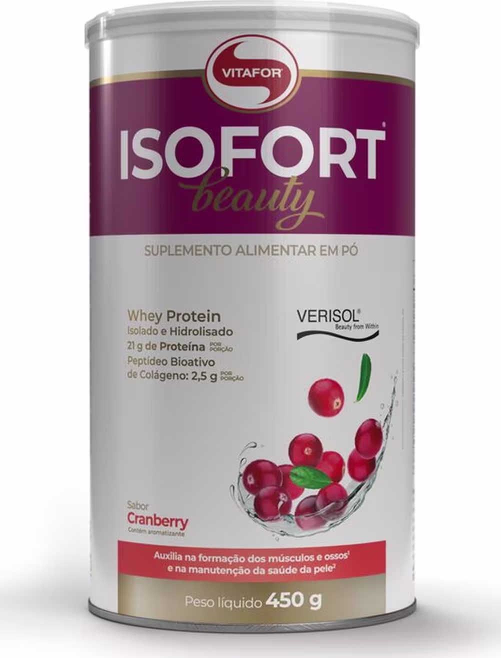 Suplemento Alimentar em Pó Vitafor Isofort Beauty Cranberry, 450g.
