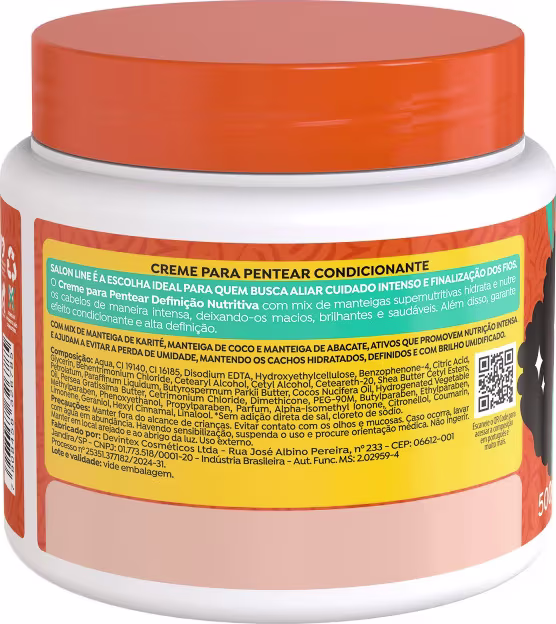Verso da embalagem do Creme para Pentear Salon Line Definição Nutritiva 500g, com informações gerais do produto