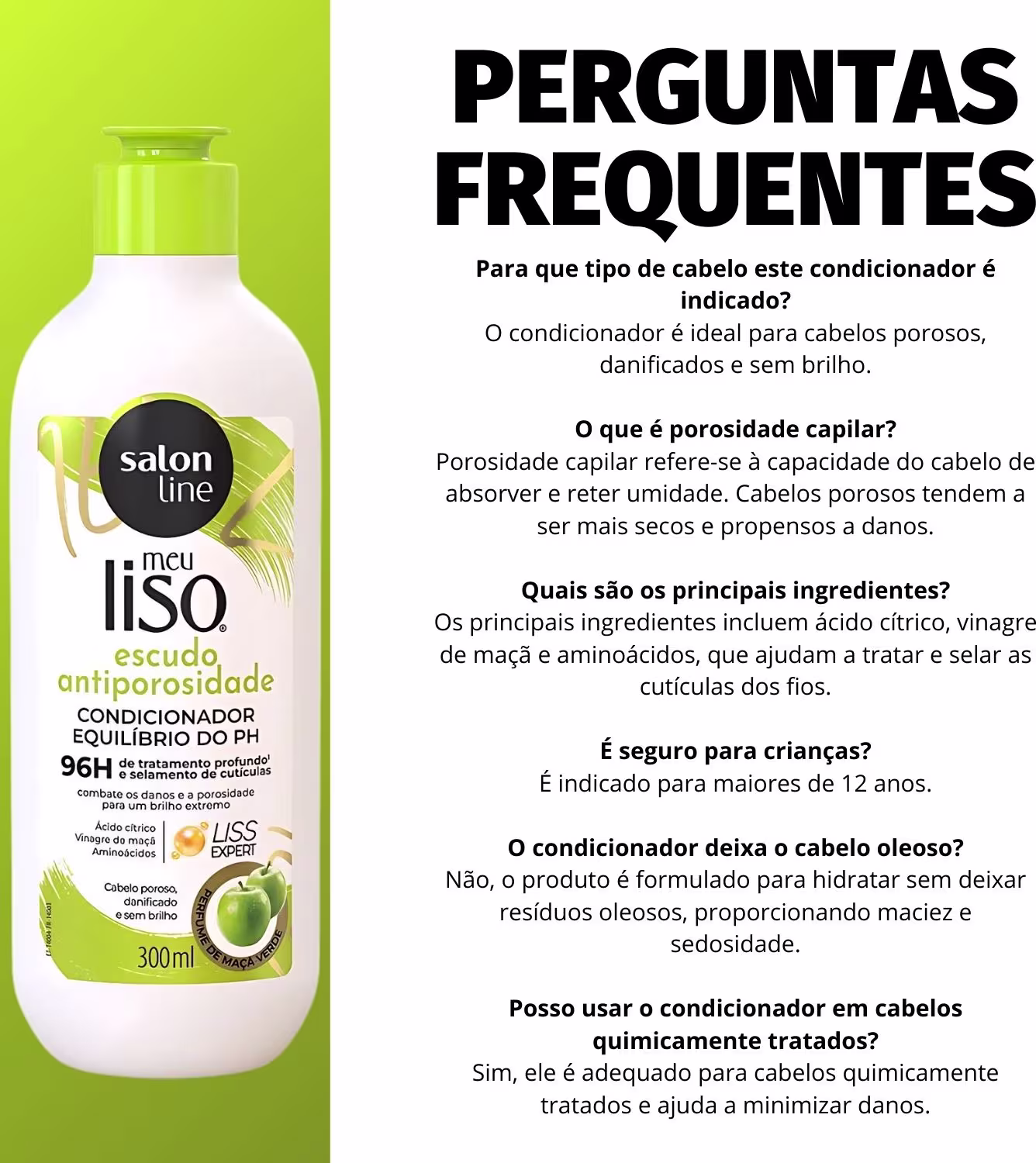 A imagem mostra texto com perguntas frequentes sobre o produto.