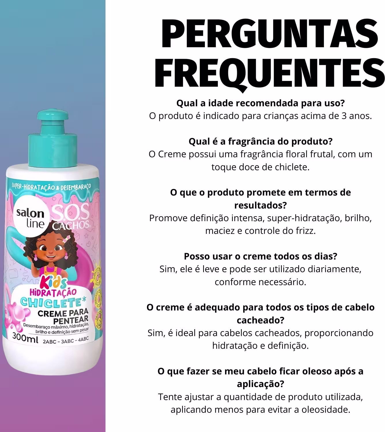 A imagem mostra uma seleção de perguntas frequentes sobre o produto