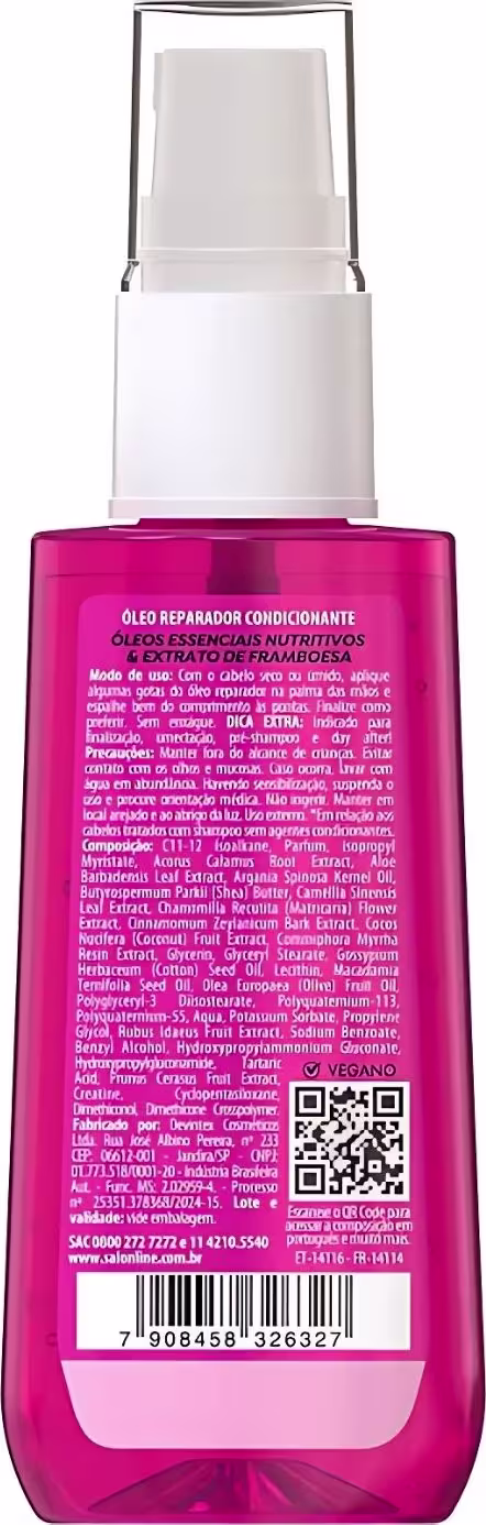 Verso da embalagem com informações gerais, modo de uso, benefícios e ingredientes do produto