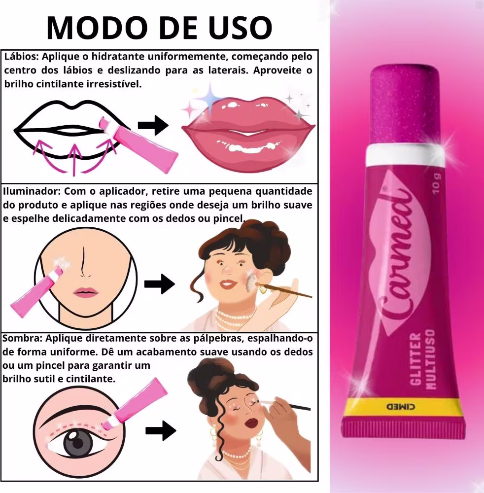 Hidratante Labial Cimed Carmed Glitter 3 em 1, 10g.