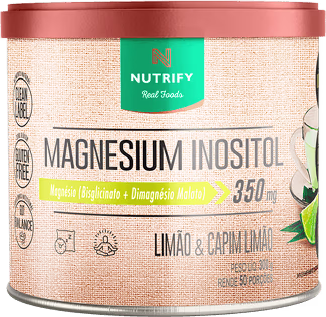 Suplemento Alimentar em Pó Nutrify Magnesium Inositol Magnésio (Bisglicinato + Dimagnésio Malato) 350mg Limão e Capim Limão 300g.