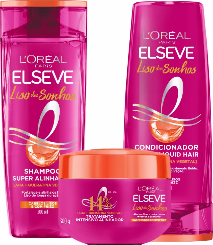 Kit Elseve L'Oréal Paris Liso dos Sonhos Trio Care, 3 produtos.