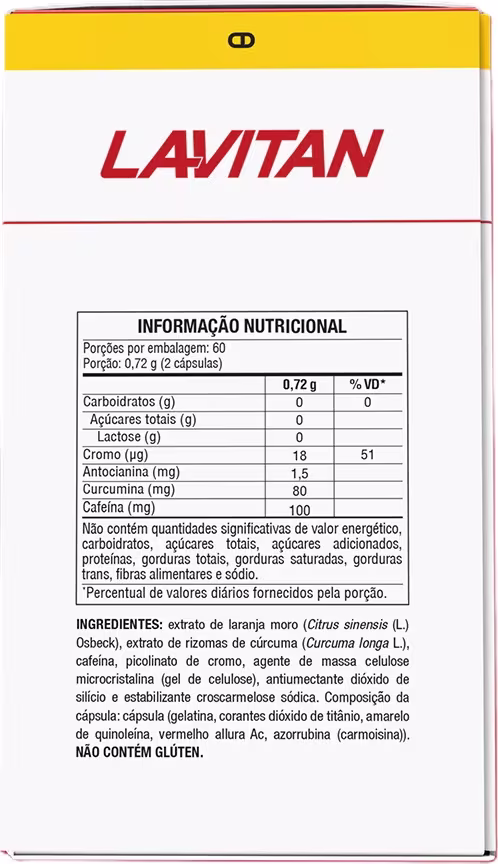 Tabela de informação nutricional do Suplemento Alimentar Lavitan Lipomoro HD 60 Cápsulas