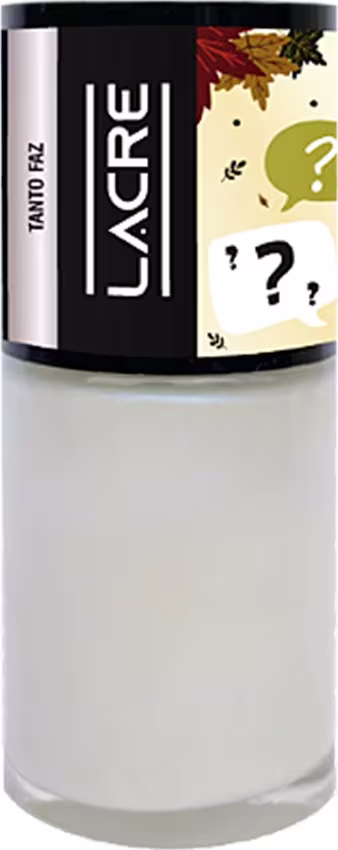 Frasco de esmalte da marca Lacre Cosméticos, com rótulo preto e ilustrações em tons de verde e marrom, sugerindo uma temática outonal. O produto apresenta uma aparência translúcida e brilhante.