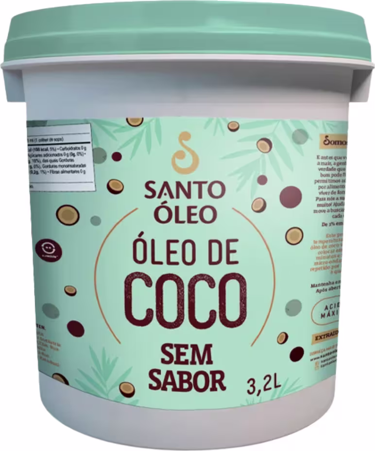 Óleo de Coco Santo Óleo Sem Sabor, 3,2L.