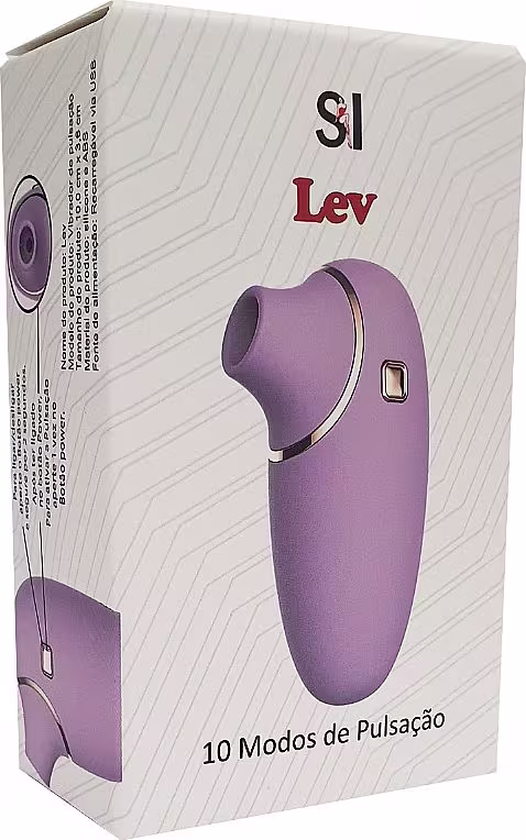 Caixa branca e roxa contendo um vibrador de silicone roxo com 10 modos de pulsação, da marca Sexy Import.