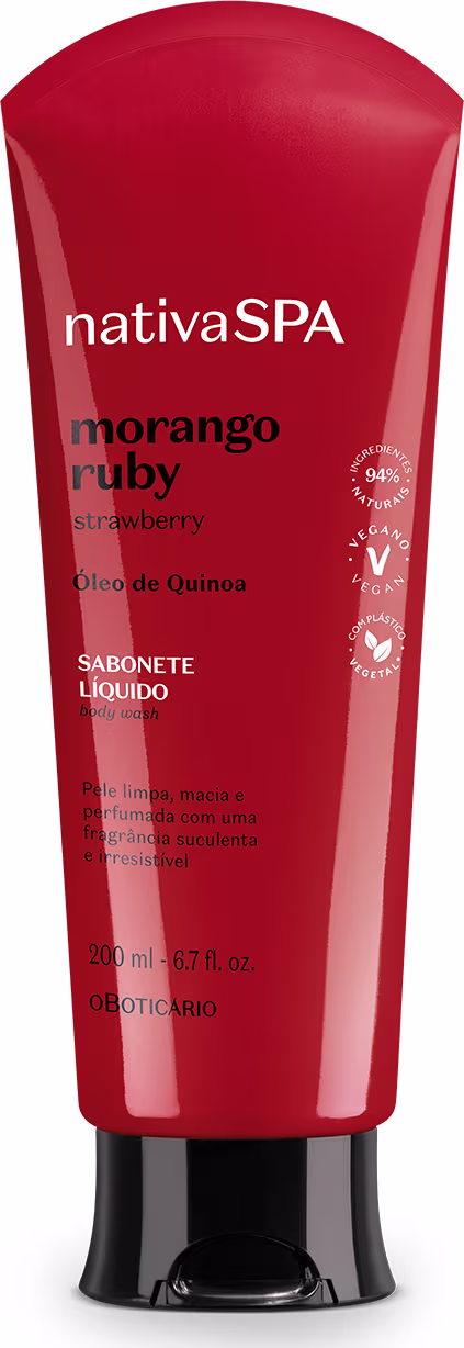 Sabonete Líquido Corporal Nativa SPA Morango Ruby o Boticário, 200ml.