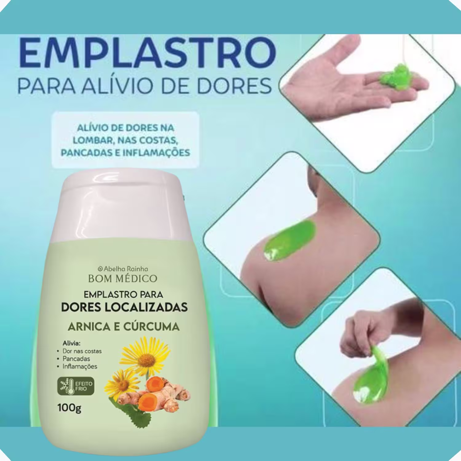 Emplastro Corporal Abelha Rainha Bom Médico Arnica e Cúrcuma, 100g.