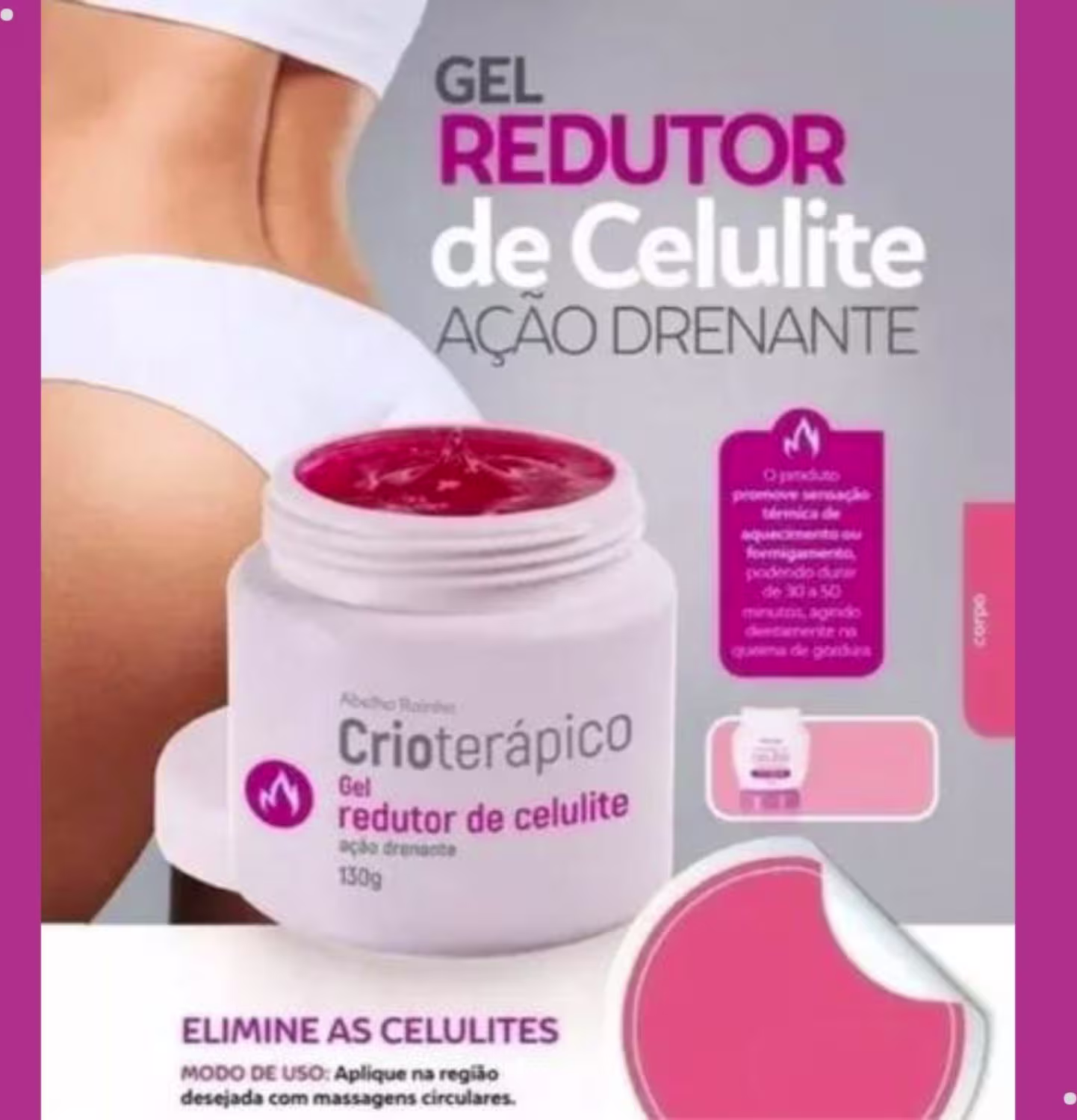 Gel Redutor de Celulite Abelha Rainha Crioterápico Ação Drenante, 130g.