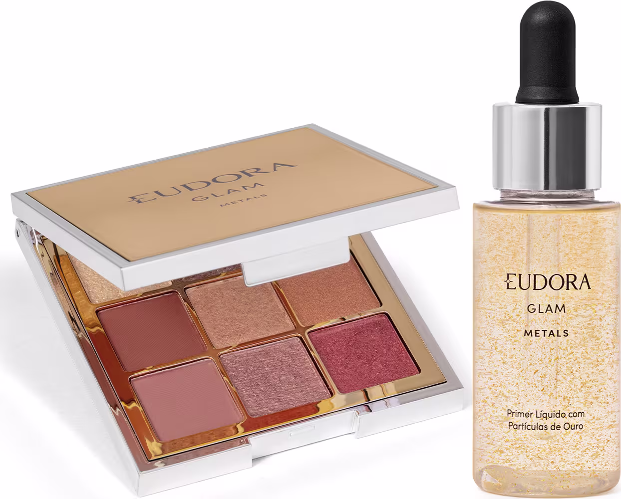 Kit com paleta de sombras e primer Eudora.