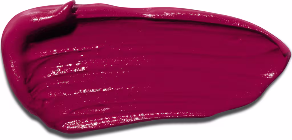 A textura do batom apresenta uma aparência brilhante e cremosa, com uma consistência suave e uniforme. A cor predominante é um rosa intenso, matte e vibrante.