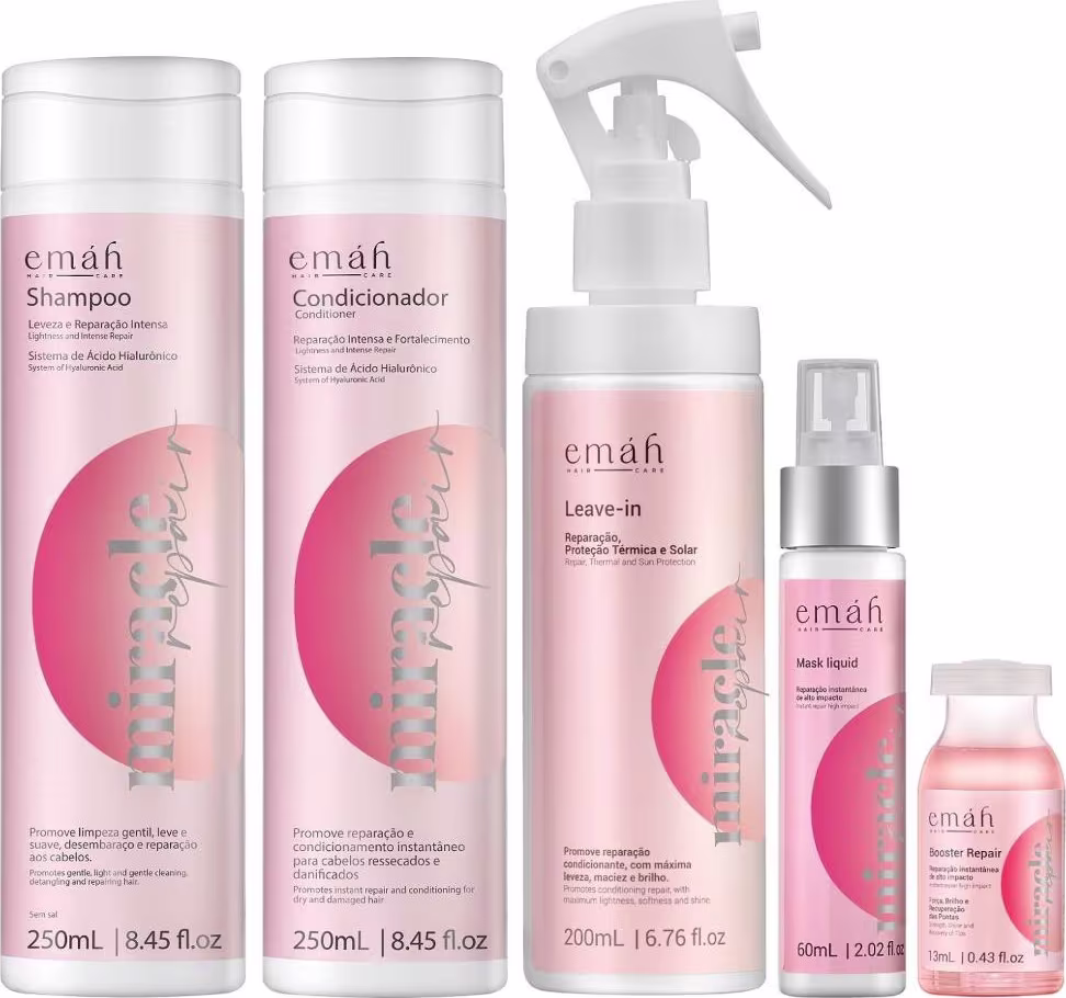 Kit Emáh Hair Care Miracle Repair Five Home Boost, 5 produtos.