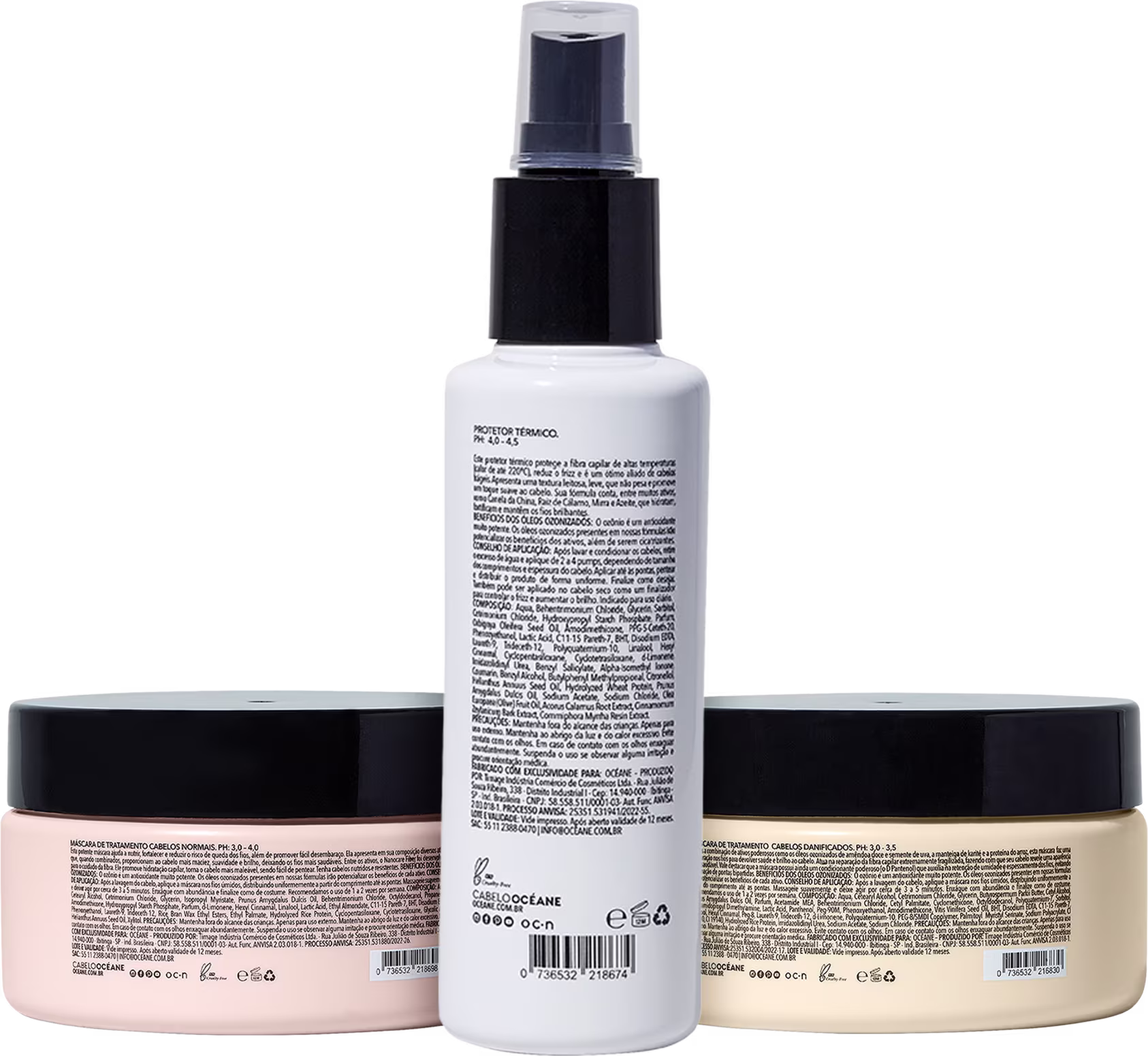 Kit Océane Cabelos Equilibrados + Cabelos Quimicamente Tratados + Protetor Térmico. 3 produtos.