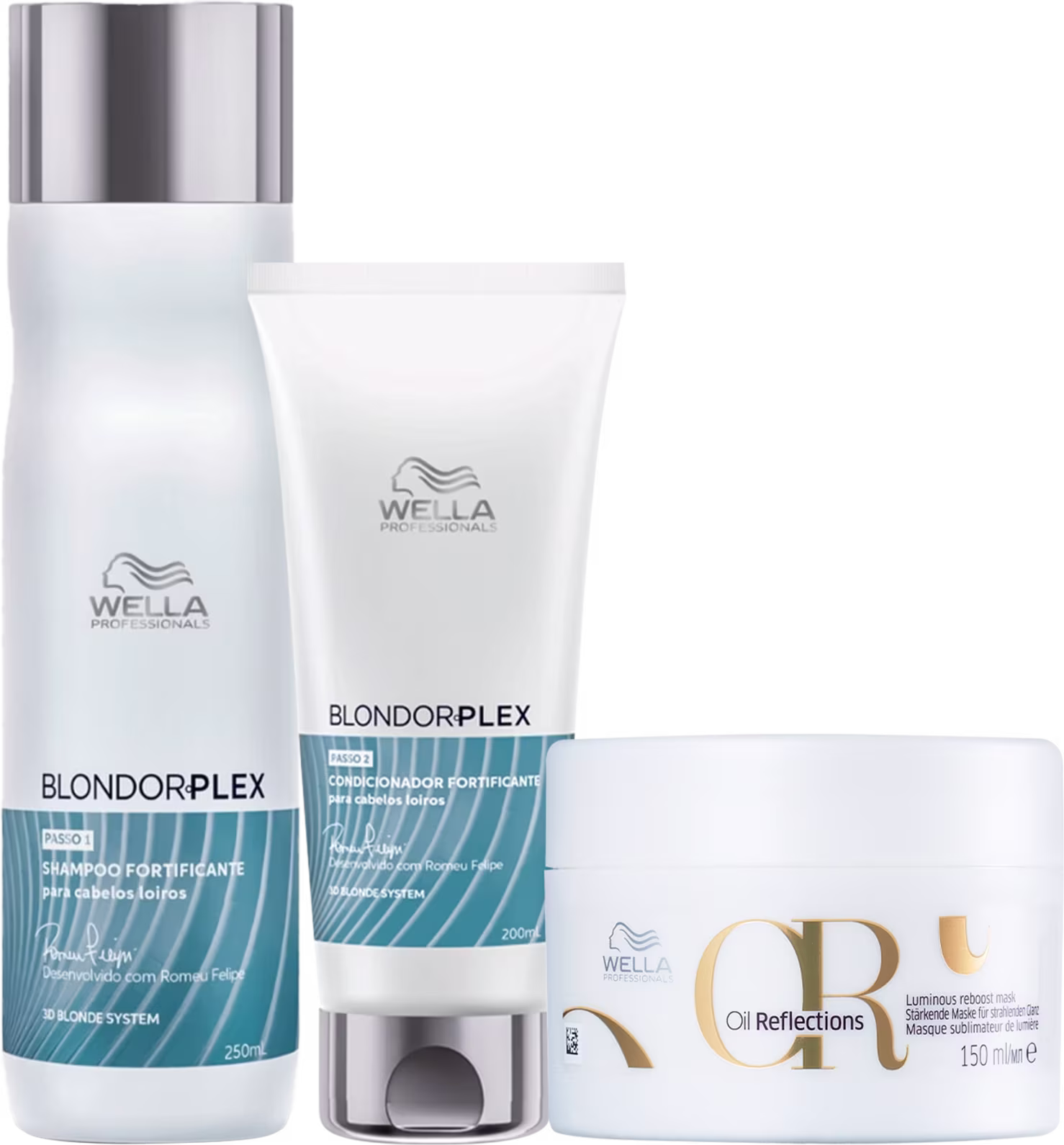 Kit Wella Professionals BlondorPlex Oil Reflections com shampoo 250ml, condicionador 200ml e máscara 150ml