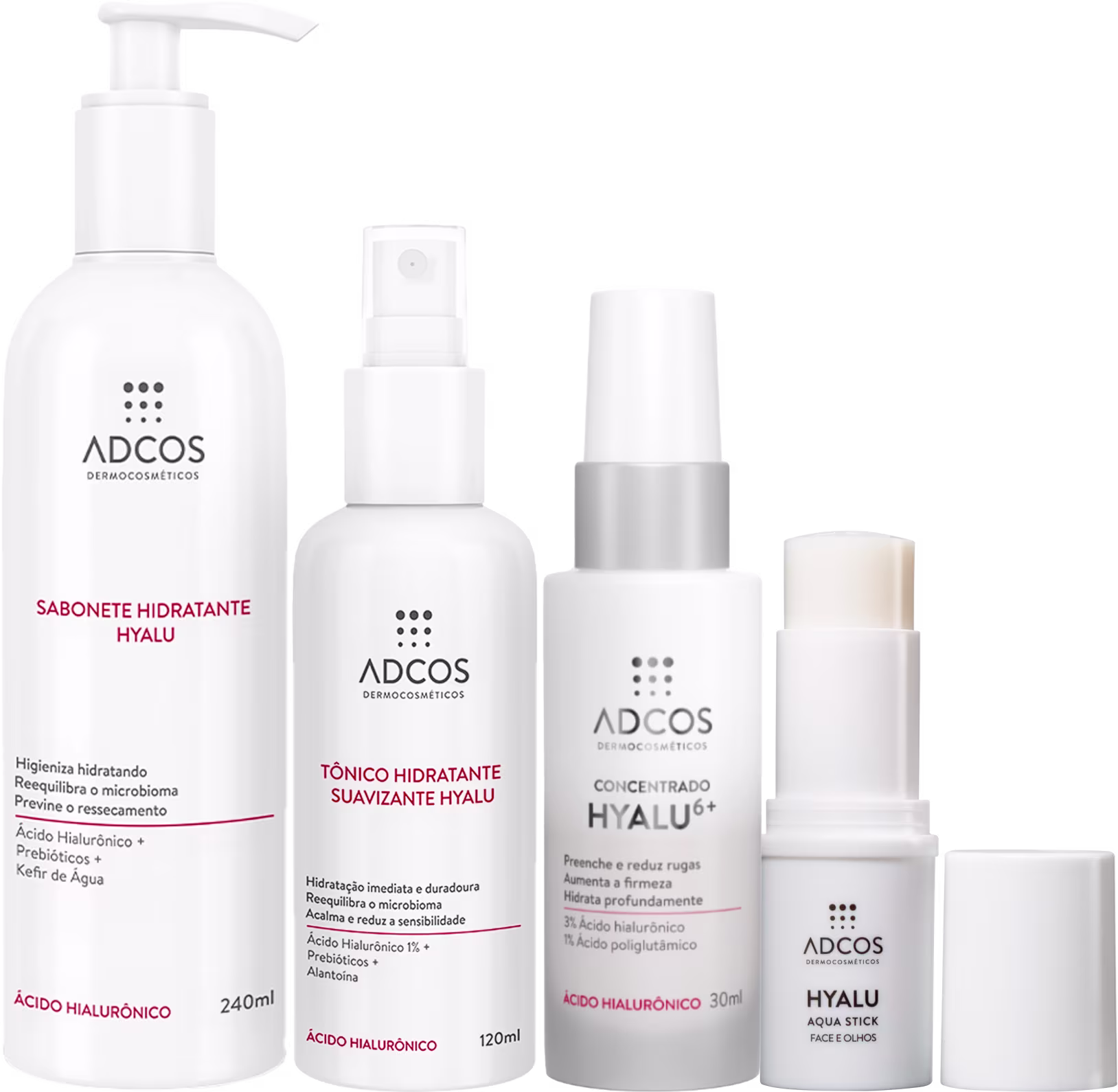 Kit Adcos Hyalu Quarteto com sérum, tônico, sabonete líquido e bastão stick antissinais