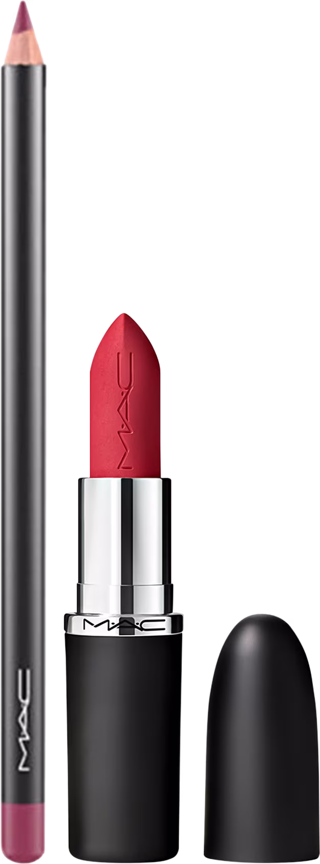 Kit M·A·C MACximal Dare Me + Lip Pencil Halfred, 2 produtos.