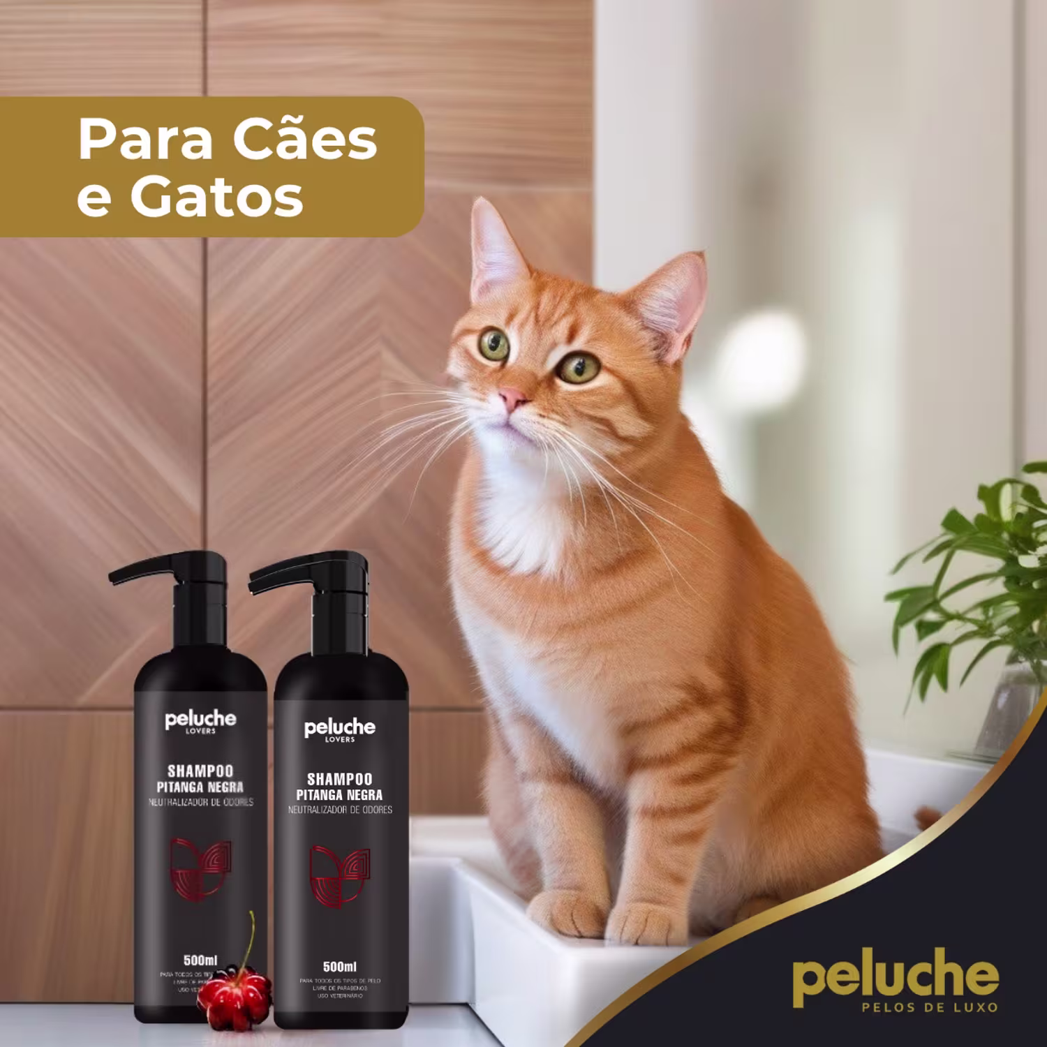 Shampoo Neutralizador de Odores Peluche Pitanga Negra, 500ml.