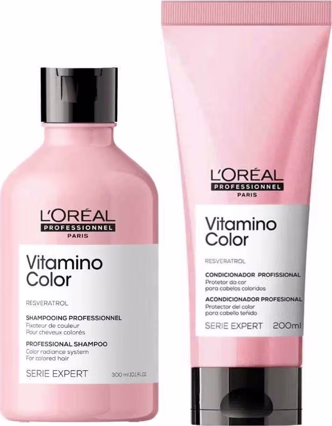 Kit com shampoo e condicionador Vitamino Color, da marca L'Oréal Professionnel.